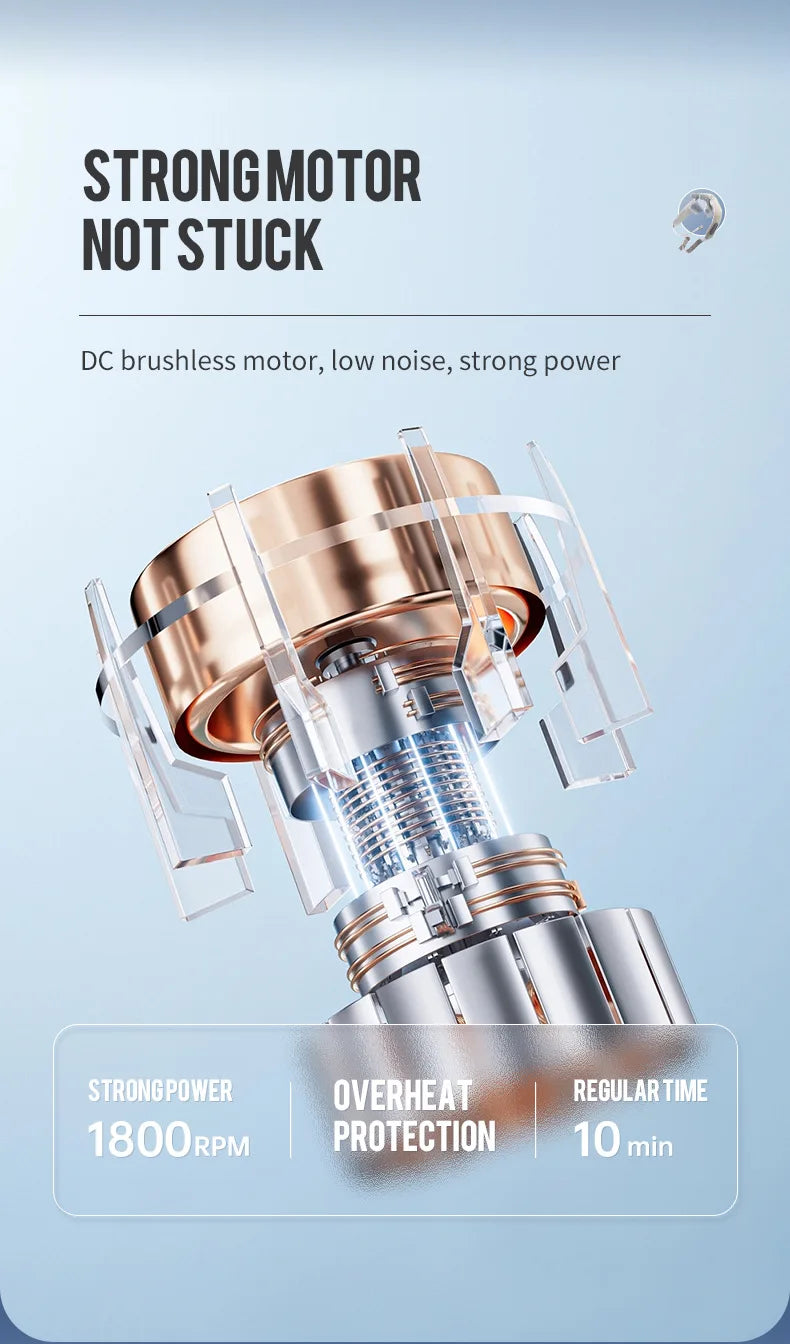 Liveify DC brushless motor with strong power, low noise, 1800 RPM, and overheat protection, shown in copper and silver