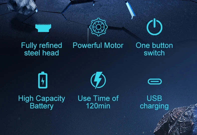 Liveify electric shaver with steel head, powerful motor, USB charging, 120min use time, one-button switch