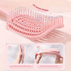 Liveify pink flexible scalp massager brush with elastic teeth, fits head shape for comfortable hair care