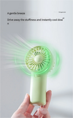 Liveify mint green handheld USB fan with gentle breeze, portable design for instant cooling