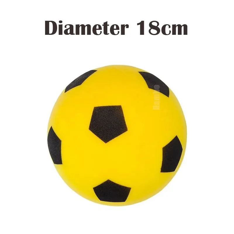 Yellow and black soccer ball with 'Diameter 18cm' text on a white background