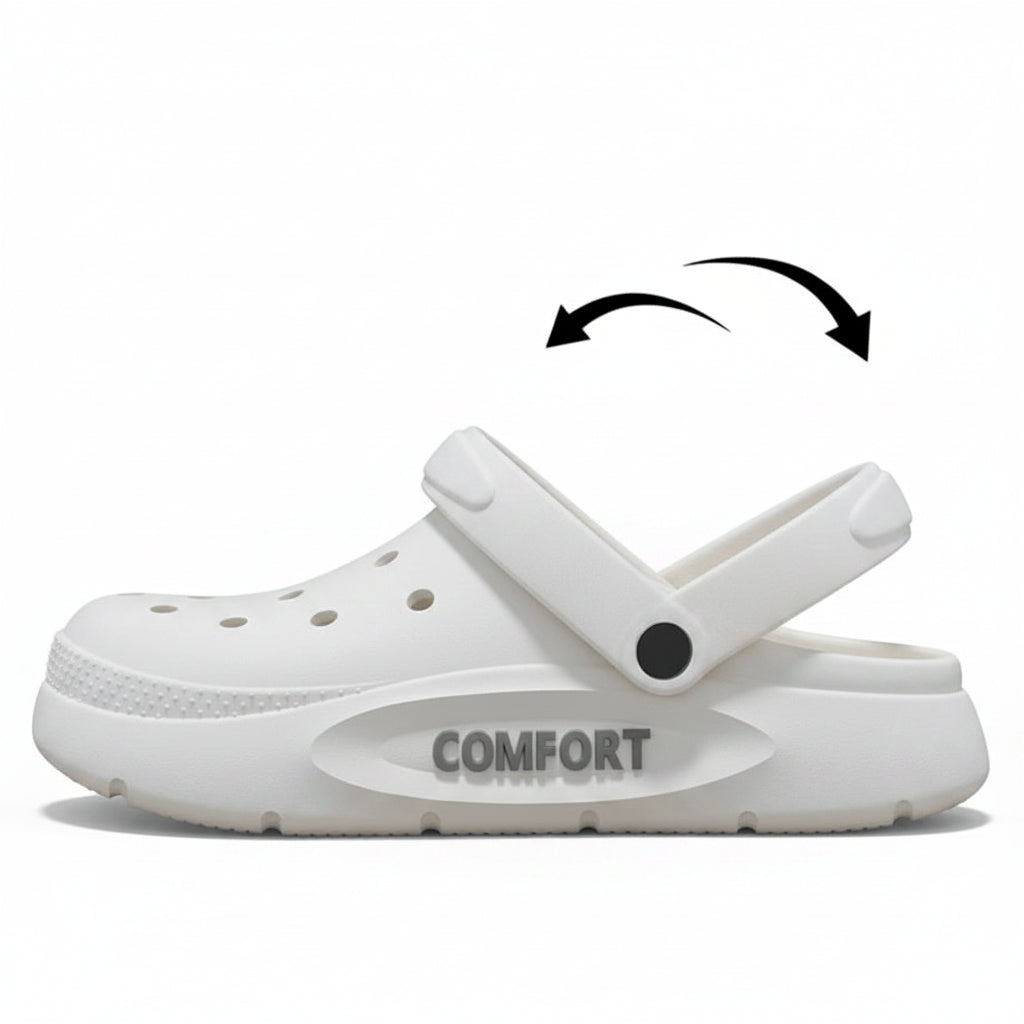 Liveify white comfort clog with adjustable heel strap and breathable holes