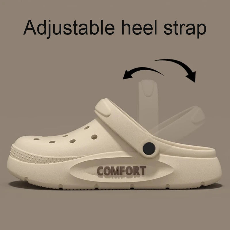 Liveify white adjustable heel strap clog with comfort sole, lightweight foam material, casual style
