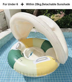 Liveify inflatable baby pool float with detachable sunshade, green yellow cream, for under 6, 25kg max