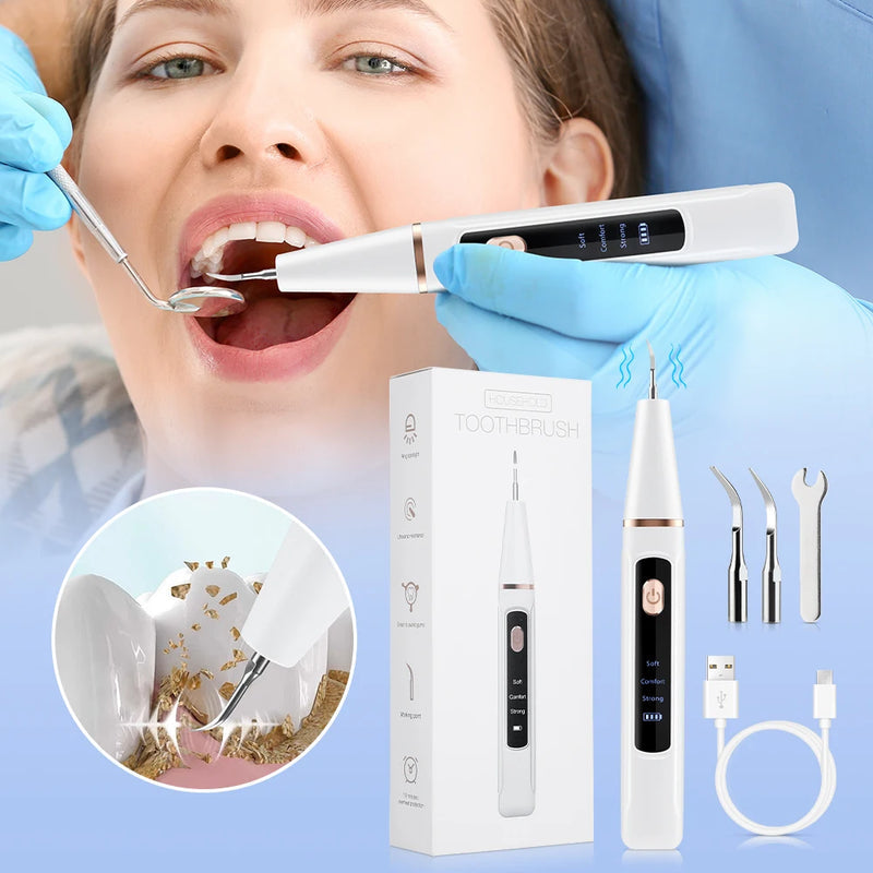 Liveify white electric toothbrush with USB charging, multiple brush heads, and digital mode display for oral care
