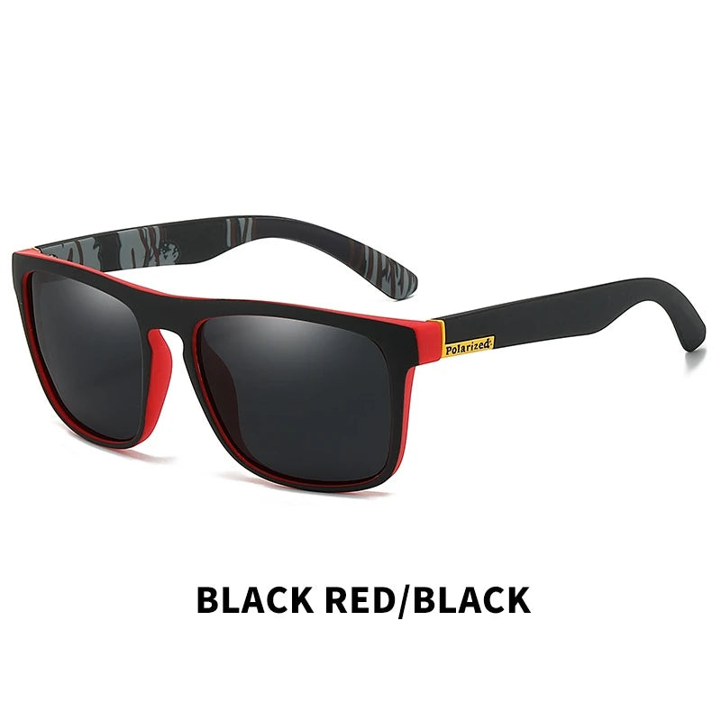 Liveify black and red polarized sunglasses with camo temple arms, stylish men's sunnies for outdoor wear