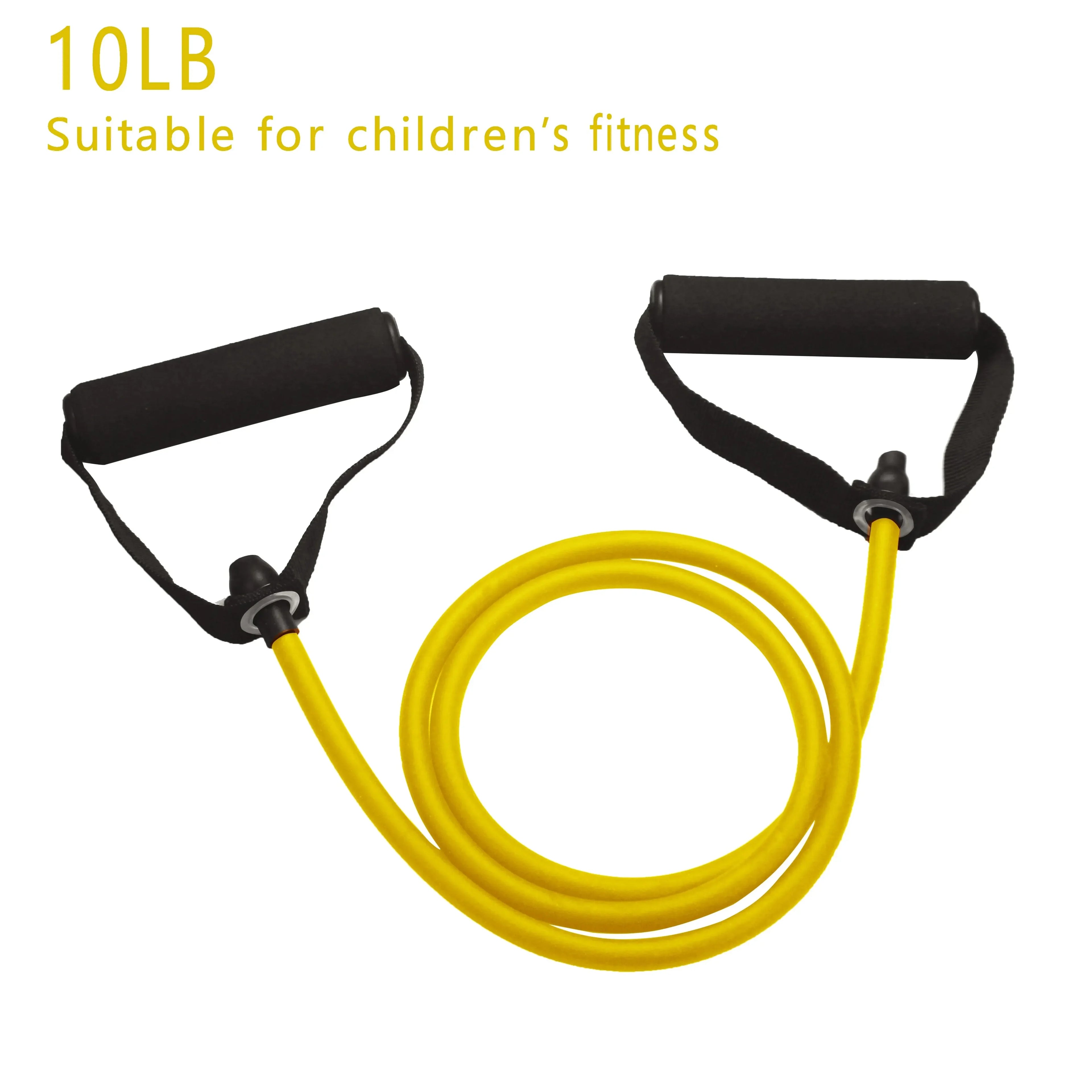 Liveify 10LB yellow resistance band with black foam handles, ideal for children's fitness training
