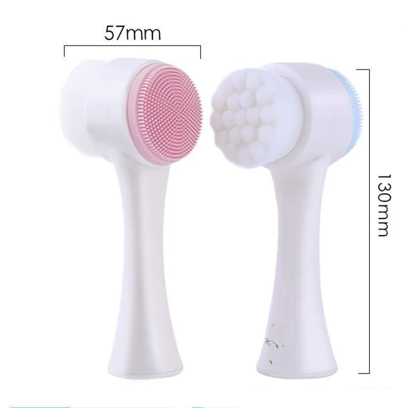 Liveify white silicone facial cleansing brush heads, 57mm & 130mm, pink and white bristles for skincare routines