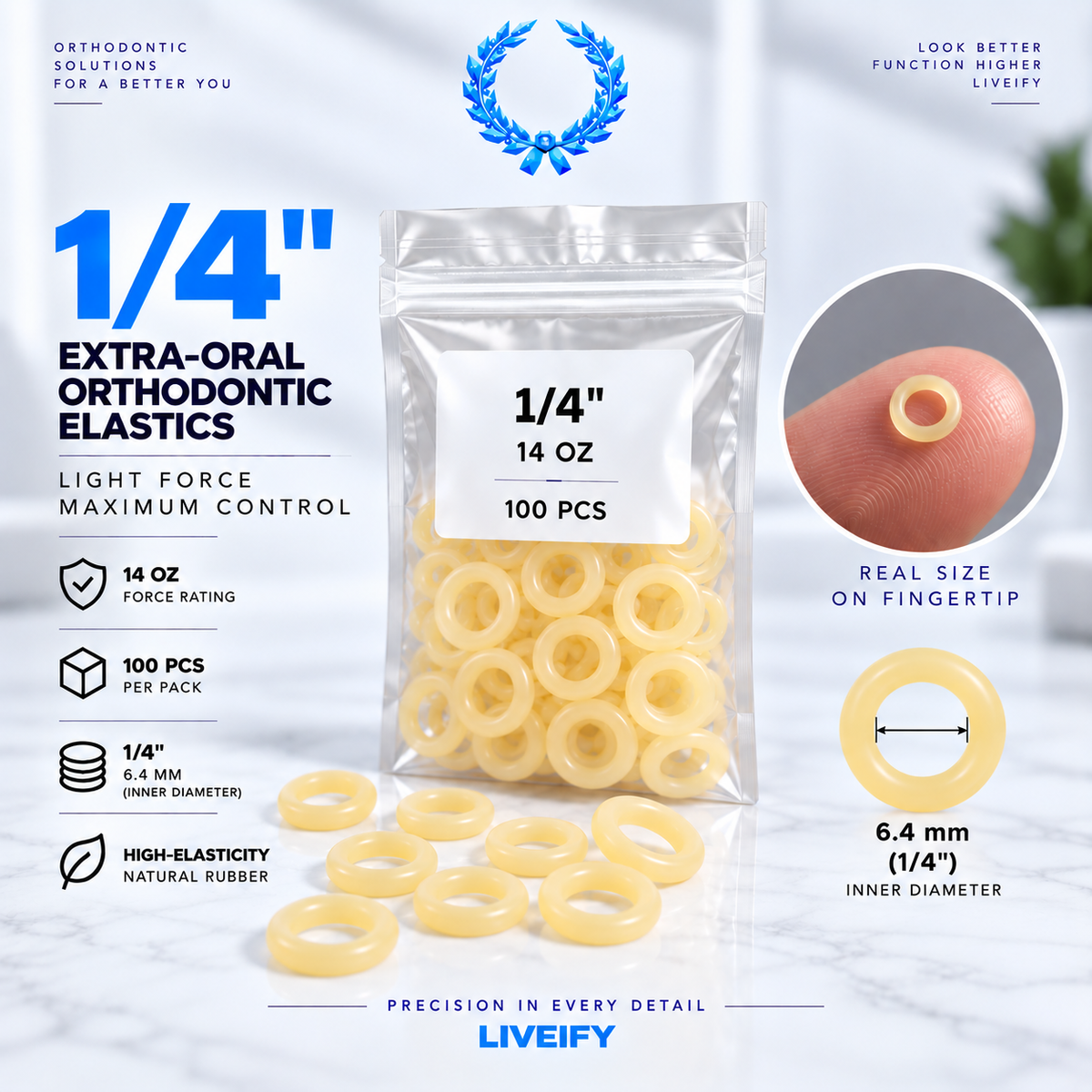 Liveify Extra-Oral Orthodontic Elastics – 14 oz, 100 Pack