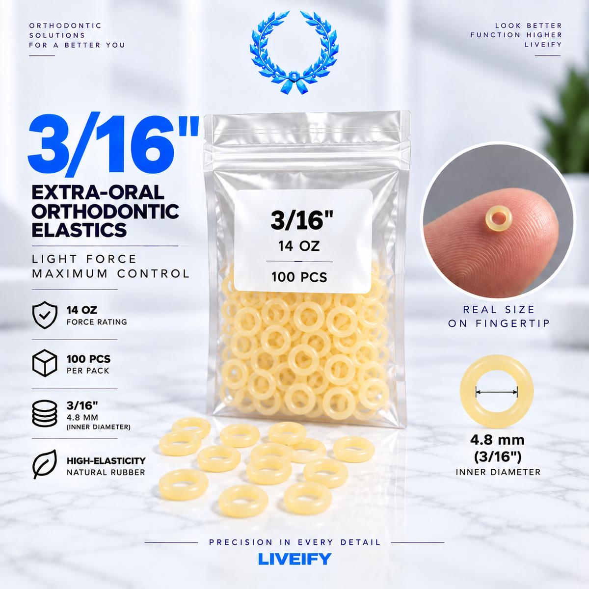 Liveify Extra-Oral Orthodontic Elastics – 14 oz, 100 Pack