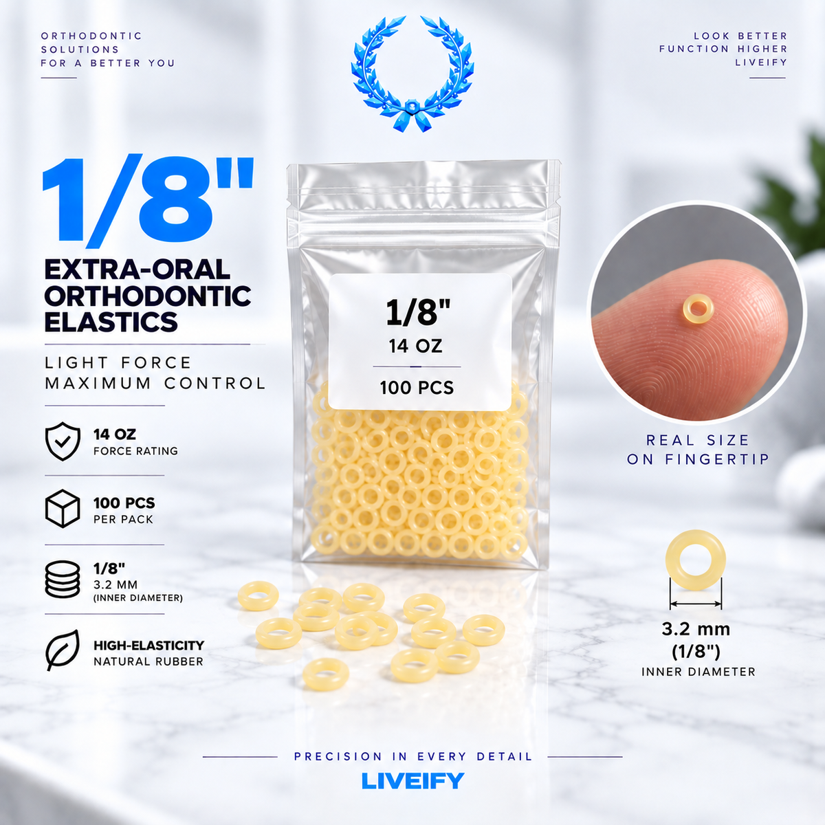 Liveify Extra-Oral Orthodontic Elastics – 14 oz, 100 Pack