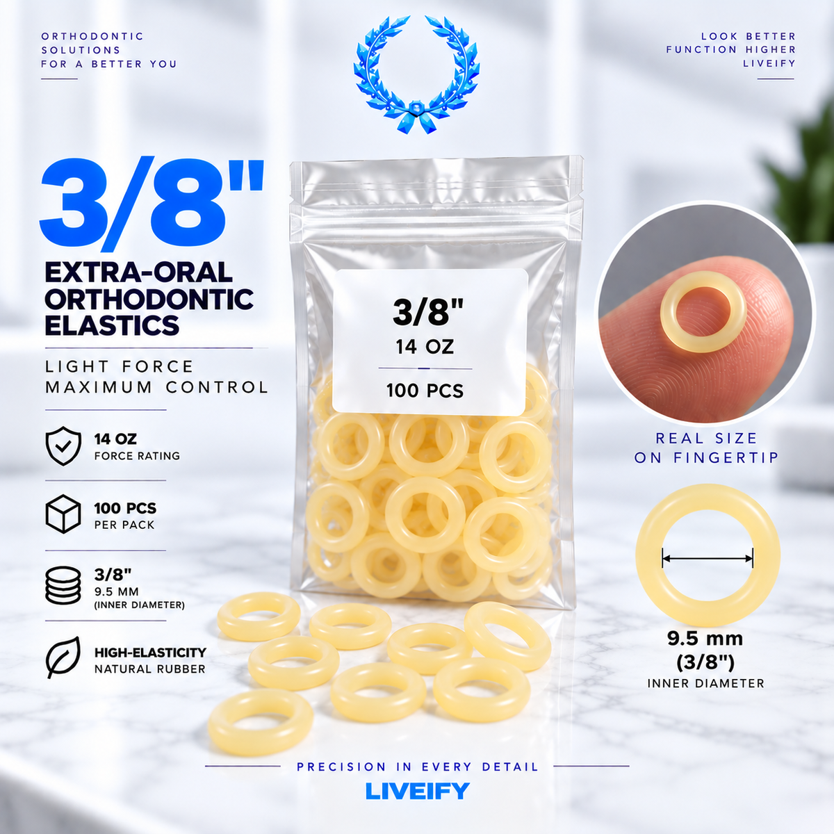 Liveify Extra-Oral Orthodontic Elastics – 14 oz, 100 Pack