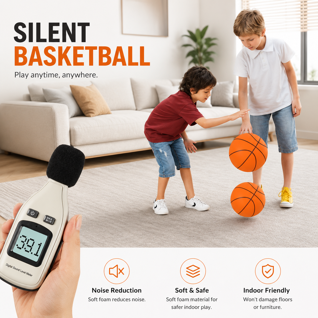 Liveify Silent Foam Basketball – Geräuscharmer Indoor-Trainingsball mit hohem Sprung für Dribbling-Übungen, Größen 3, 5 & 7