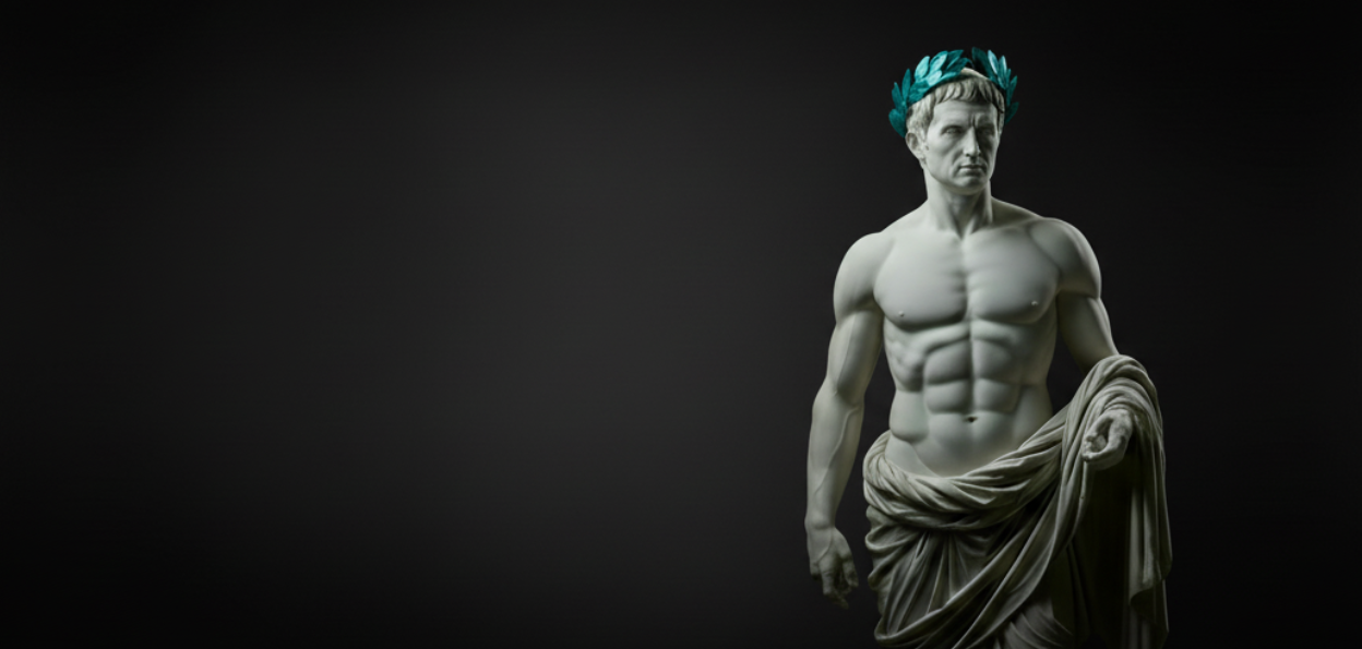 Statue of a classical figure with a dark background